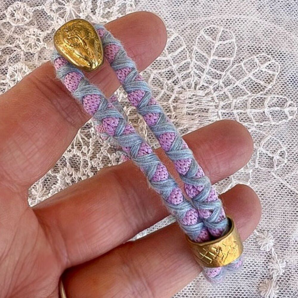 Hand Crafted Gold Overlay Purple/Pink & Blue Fabric Bracelet Istanbul Designer - Picture 2 of 9